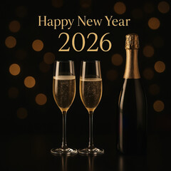 Happy new year 2026 celebration with champagne glasses