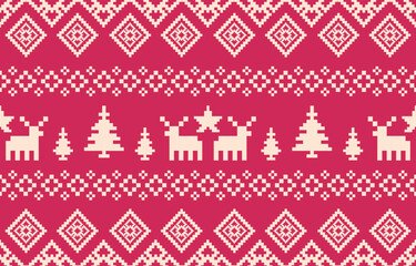 Christmas and New Year green and white seamless pattern, fairytale pixel pattern in white and green with Nordic snowflakes for winter hats, ugly sweaters, jumpers. wallpaper, paper or other design