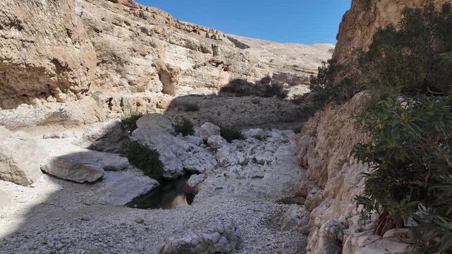 Wadi Bani Khalid is&nbsp;a popular tourist destination in Oman, known for its lush oasis, clear turquoise pools, and rugged mountain scenery.
