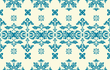 Elegant luxury damask seamless pattern with vintage floral ornament, suitable for wallpaper, packaging, wedding invitations, and fabric design.	