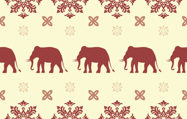 Elephant pattern. Seamless. White stripes, blue background. Ethnicity. Floral patterns, printed fabrics, pants, Lanna.	