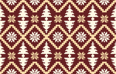 Christmas and New Year green and white seamless pattern, fairytale pixel pattern in white and green with Nordic snowflakes for winter hats, ugly sweaters, jumpers. wallpaper, paper or other design