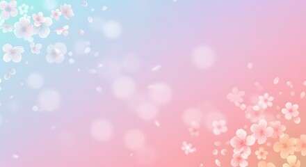 Soft Pastel Gradient Background with Falling Cherry Blossoms and Bokeh