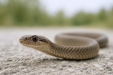 Fototapeta premium Elegant snake with a soft focus background and a close-up of snake skin scales