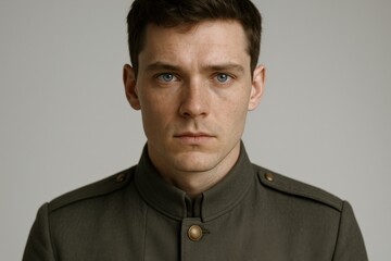 Obraz premium Portrait of a Serious Man in Uniform with Intense Blue Eyes
