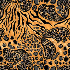 Hand drawn butterfly leopard and zebra pattern. For textile and print.