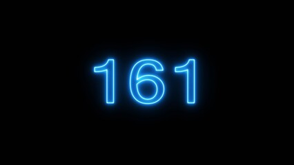 Neon 161 number text icon illustration. Neon counting number.