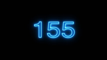 Neon 155 number text icon illustration. Neon counting number.