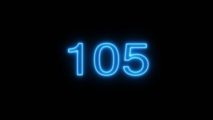 Neon 105 number text icon illustration. Neon counting number.