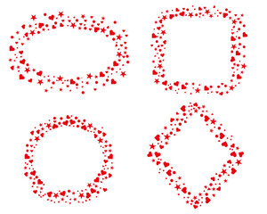 Vector collection of festive frames and borders, composed of scattered hearts, stars, and tiny dots, ideal for romantic event invitations, wedding announcements, and Valentines Day greeting cards.