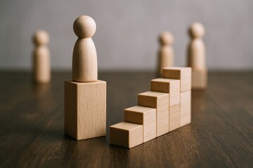 Wooden Figurines Depicting Leadership, Growth, and Career Advancement in a Business or Personal Context