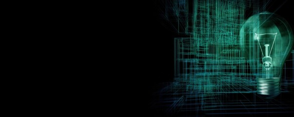 Abstract Lightbulb Concept with Data Grid Background, Representing Innovation and Technological Advancement