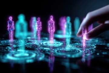 Human Resources Concept: Holographic Figures Representing Talent Acquisition and Personnel Selection in a Digital Environment