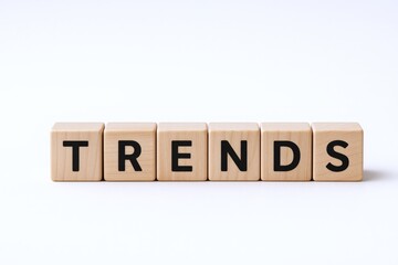 Trends Concept: Wooden Blocks Spelling Out 'TRENDS' on a Clean White Background, Signifying Modern Change