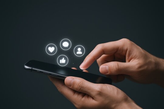 Hands Holding Smartphone Displaying Social Media Icons for Connection, Communication, and Digital Engagement
