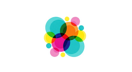 Abstract composition of overlapping colorful circles on transparent background