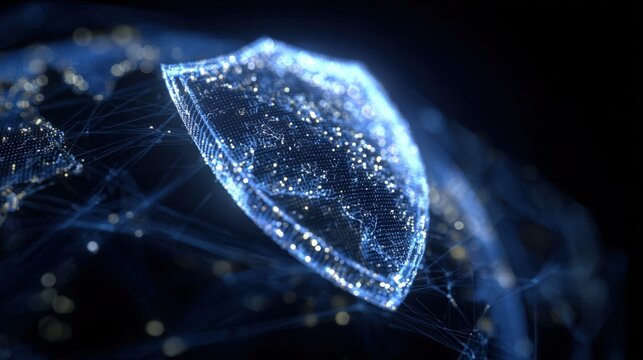 Abstract Shield Network Security Concept: Digital Protection, Cyber Security, Data Encryption and Global Network