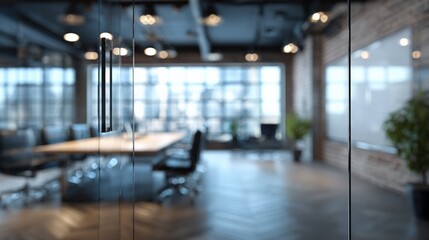 Fototapeta premium Modern Office Conference Room with Glass Door: Interior Design, Workspace, and Corporate Meeting Space