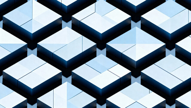 Fototapeta Geometric pattern of blue and white 3D cubes arranged in a repeating tessellation