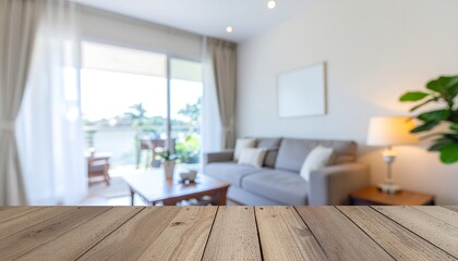 Obraz premium Close-up of white frame with blurred cozy living room background, perfect for mockup, interior design, and home decoration concept.