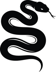 Elegant snake vector illustration, smooth curved serpent silhouette design, minimal black reptile artwork, dangerous wild animal symbol, modern tattoo style graphic
