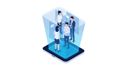 Isometric View of Business Team Meeting Inside Digital Device