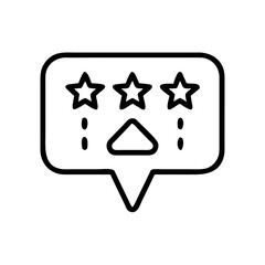 A graphic image featuring three stars and a speech bubble
