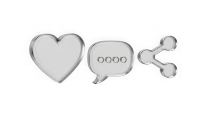3d Silver Social Media Like Comment Share Icons