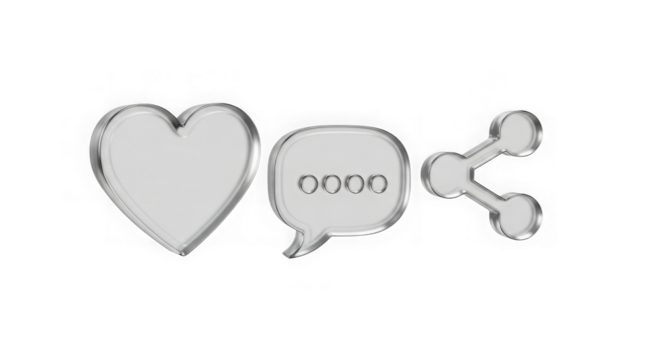 3d Silver Social Media Like Comment Share Icons