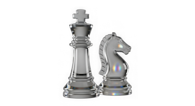 Elegant Glass Chess King And Knight On Black Background