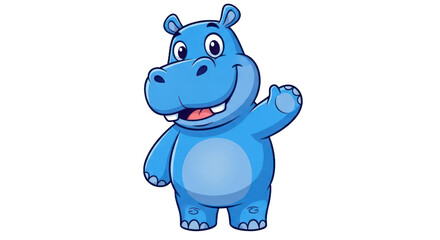 Fototapeta premium Cartoon hippo waving with friendly smile in a digital illustration with transparency