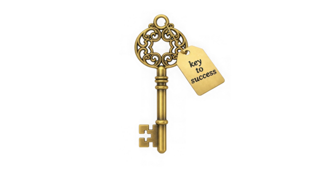 Golden Ornate Key With Key To Success Tag On Black
