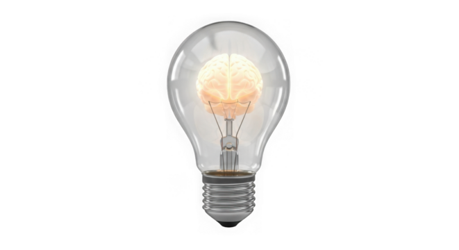 Human Brain Glowing Inside A Light Bulb Idea Concept