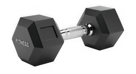 Modern Black Hexagonal Dumbbell With Fitness Text On Black