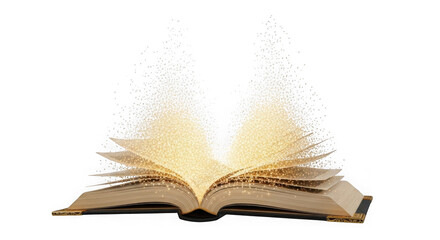 Mystical Open Book Emitting Golden Light And Sparkling Particles