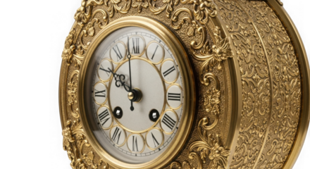 Ornate Golden Antique Clock With Roman Numerals On Black Background