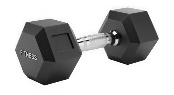 Modern Black Hexagonal Dumbbell With Fitness Text On Black