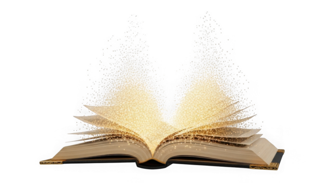 Mystical Open Book Emitting Golden Light And Sparkling Particles