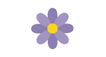Cartoon purple daisy flower with yellow center isolated on transparent background