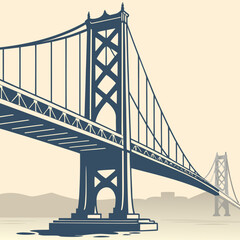 Stylish navy bridge illustration against a soft beige backdrop