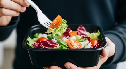 Healthy Fresh Mixed Green Salad with Cherry Tomatoes and Radicchio Enjoyed Outdoors