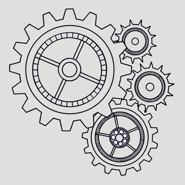 Gear wheels in a technical mechanism design infographic