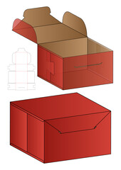 Red Cardboard Packaging Box Open and Closed Mockup with dieline template Layout