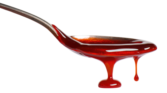 Oni batter drip falling slowly from spoon glossy consistency on transparent background