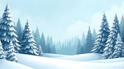 Winter Forest Landscape with Snow-Covered Pine Trees Illustration  Serene Snowy Woodland Background