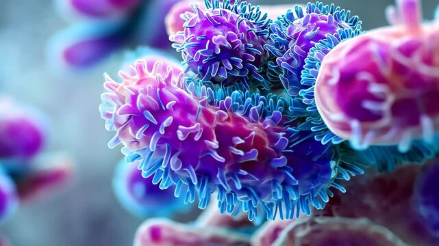 Generative AI. Colorful microscopic view of bacteria with intricate textures and vibrant hues, showcasing the complexity of microbial life in a visually captivating manner