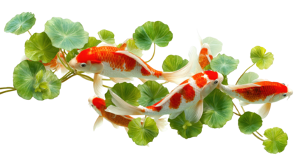 Vibrant koi pond plants arrangement isolated on transparent background
