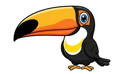 Obraz premium Cartoon toucan bird illustration with large yellow beak and transparent background