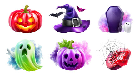 Fototapeta premium Halloween Themed Isolated Objects Featuring Pumpkins, Ghosts, and Decorations