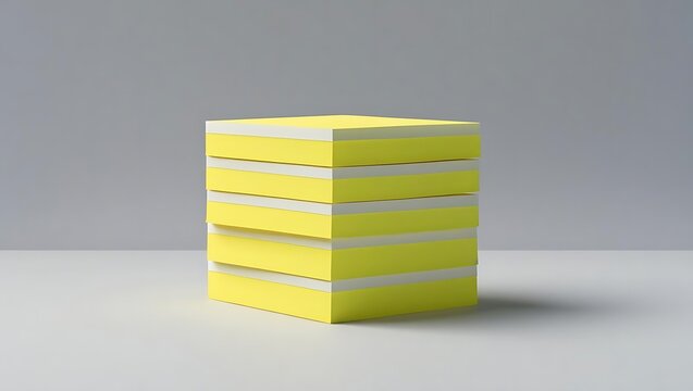 A cube-shaped stack of bright yellow sticky note paper